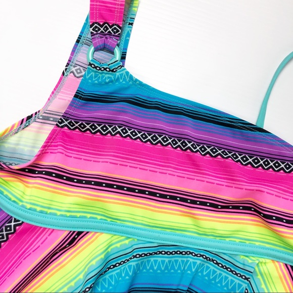 💜Justice Girls Multi Color Stripe 2piece swimsuit - Picture 2 of 5